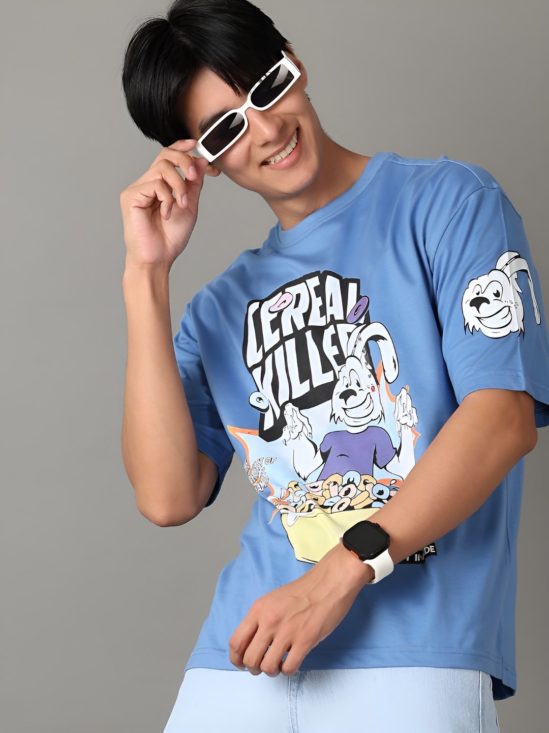 

V-Mart Men Graphic Printed Round Neck Cotton T-Shirt, Blue