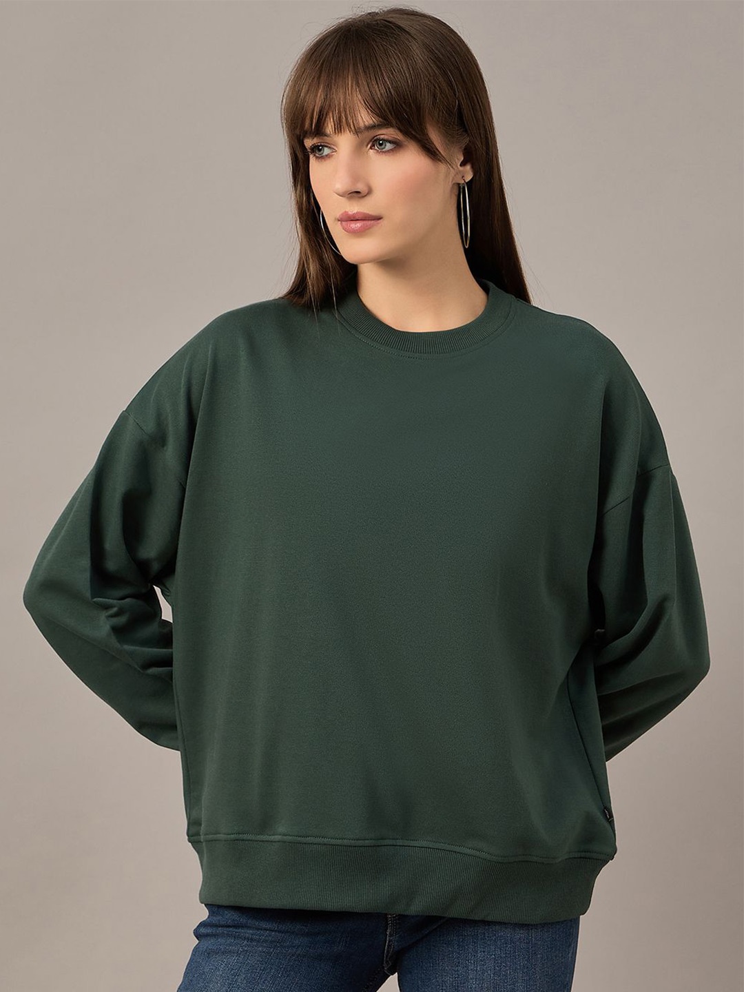 

The Roadster Lifestyle Co Women Solid Round Neck Sweatshirt, Olive