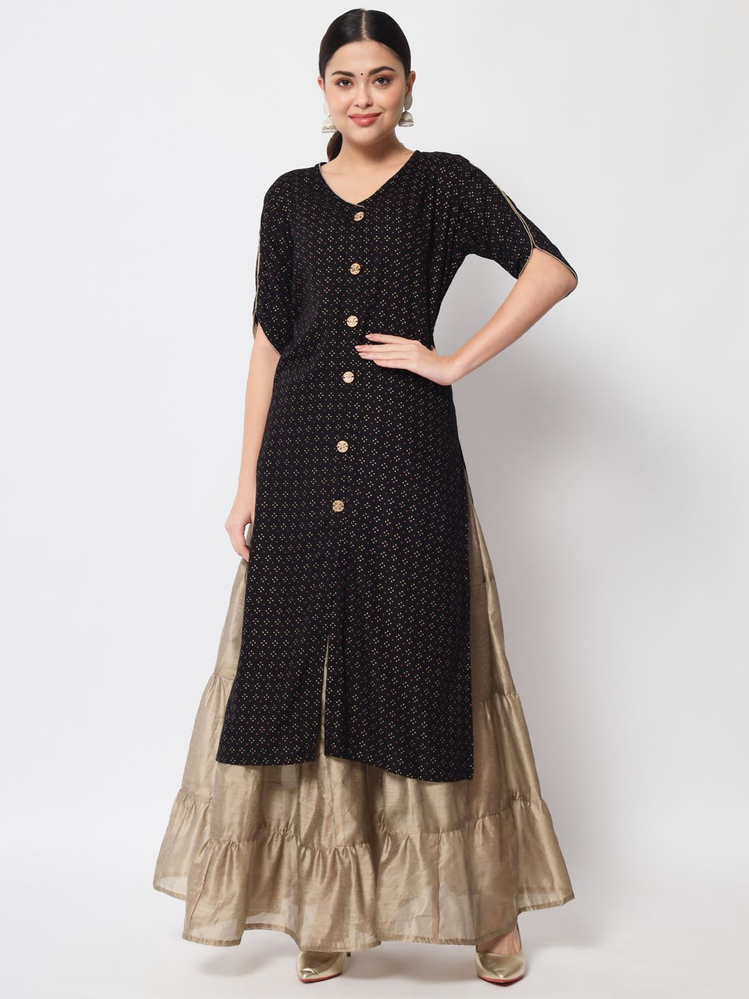 

Jaipurite Ethnic Motifs Printed Straight Kurta, Black