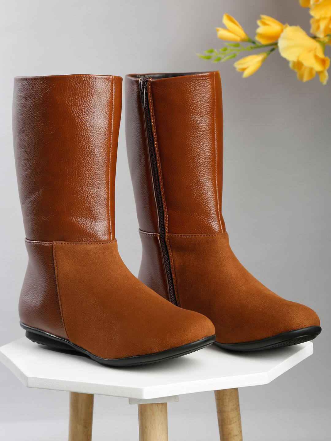 

Flat n Heels Women High Top Regular Boots, Tan