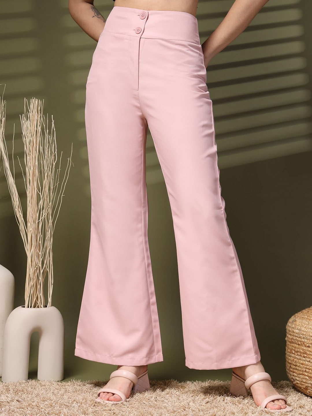 

plusS Women Slim Fit Bootcut Trousers, Pink