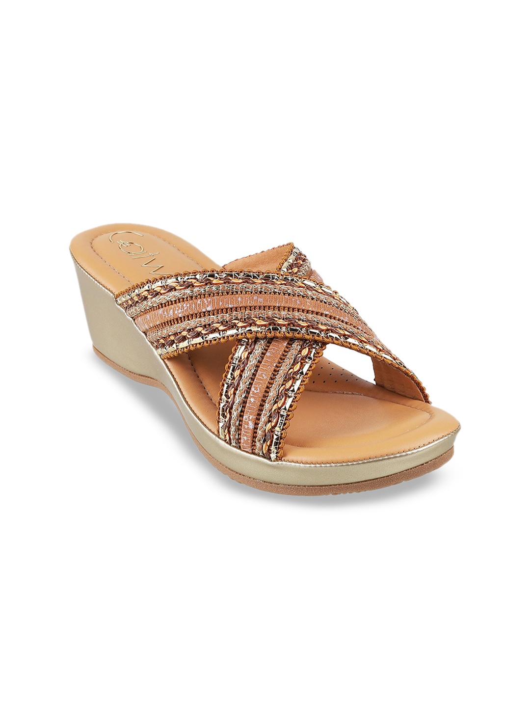 

Catwalk Woven Design Open Toe Wedge Heel Sandals, Tan