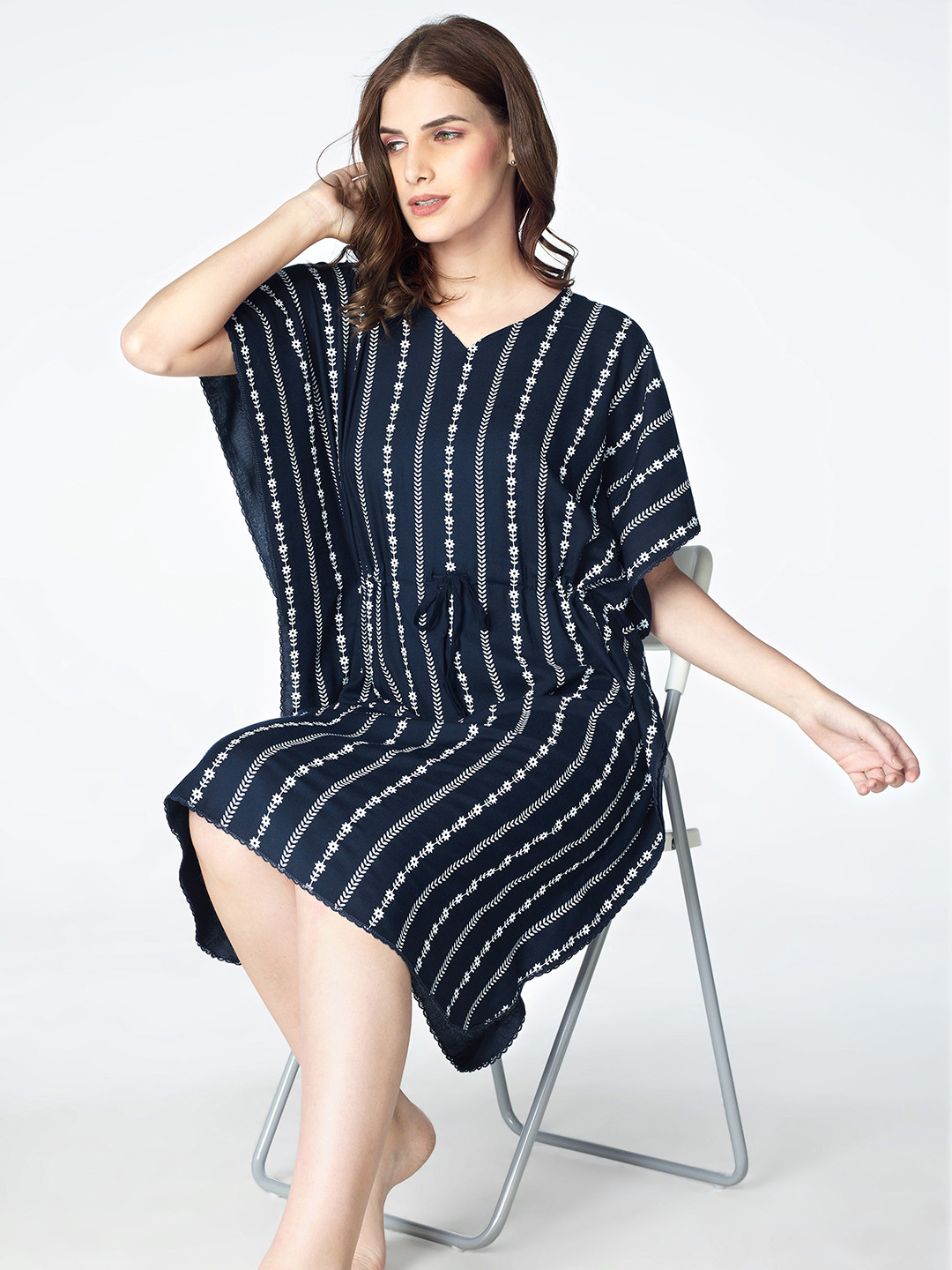 

Zeyo Striped Kaftan Nightdress, Navy blue