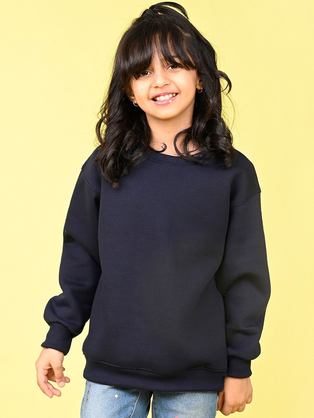

NUSYL Girls Solid Oversized Sweatshirt, Blue