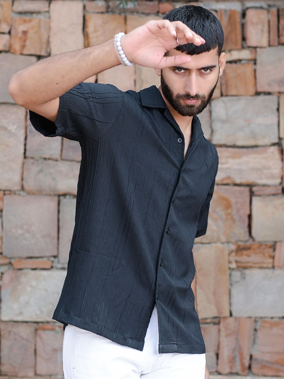 

Tistabene Men Standard Opaque Striped Casual Shirt, Black