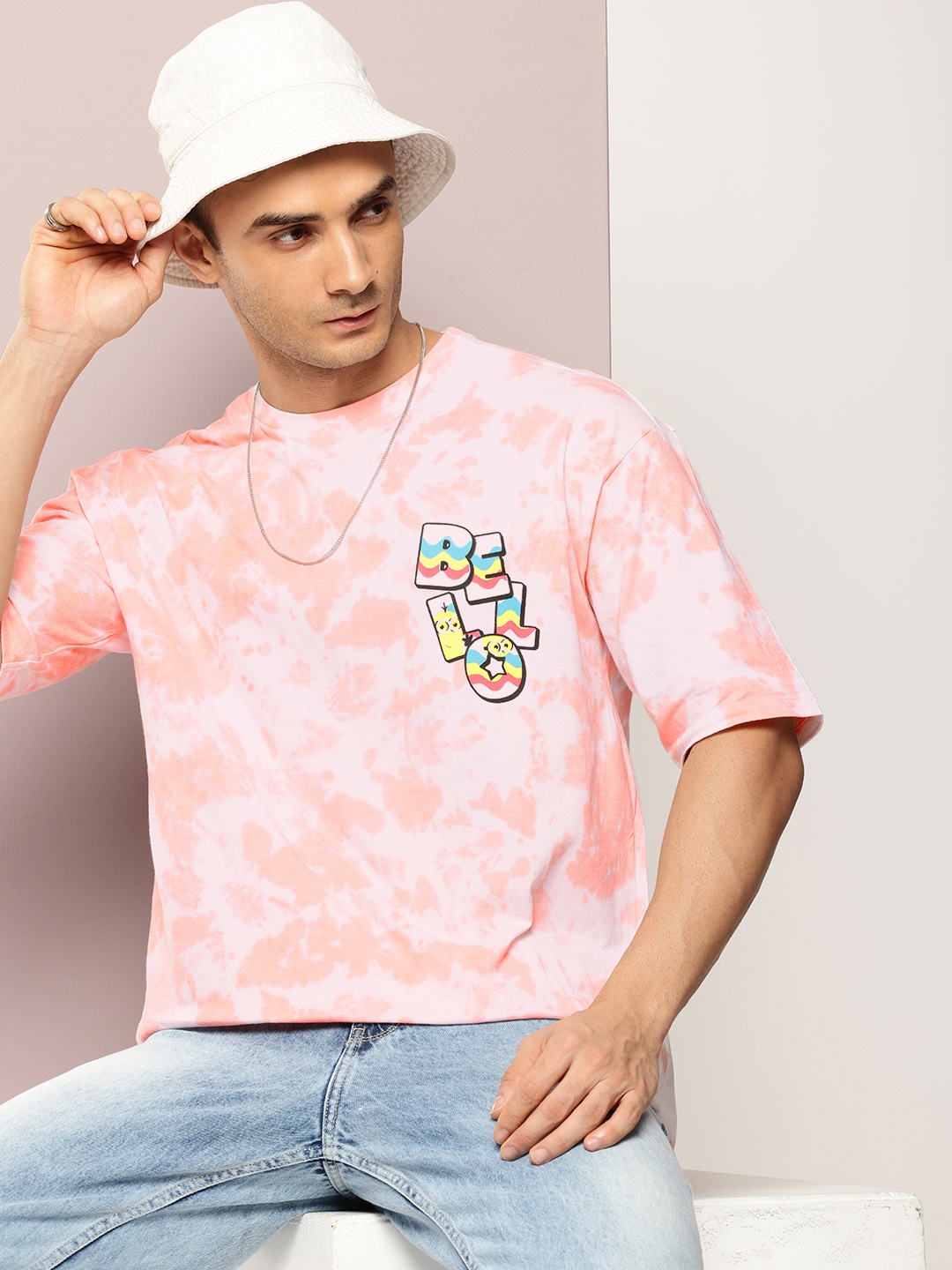 

Minions by Kook N Keech Tie and Dye Drop-Shoulder Sleeves Pure Cotton Oversized T-shirt, Peach