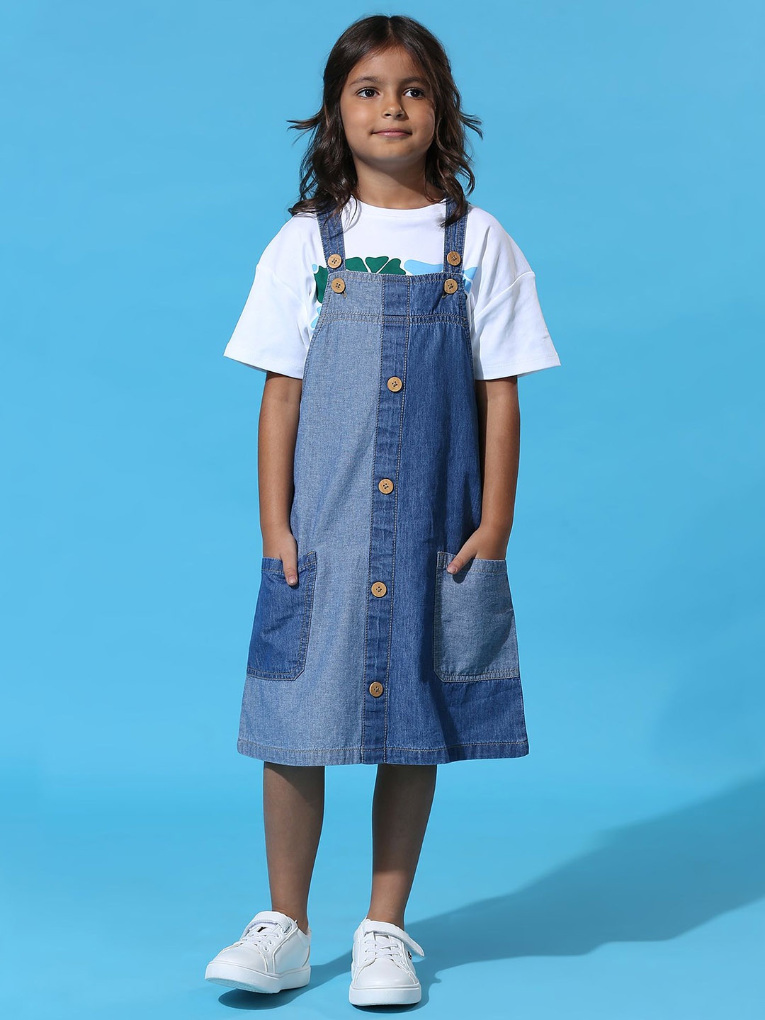 

My Milestones Colourblocked Dungaree With T-Shirt, Blue