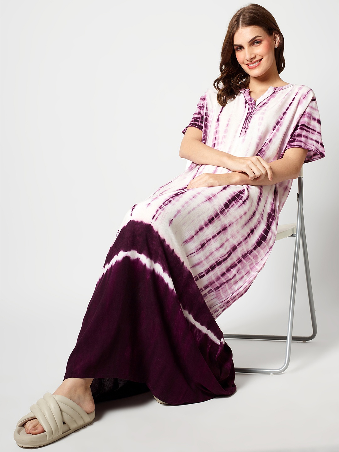 

Zeyo Tie And Dye Kaftan Maxi Nightdress, Purple