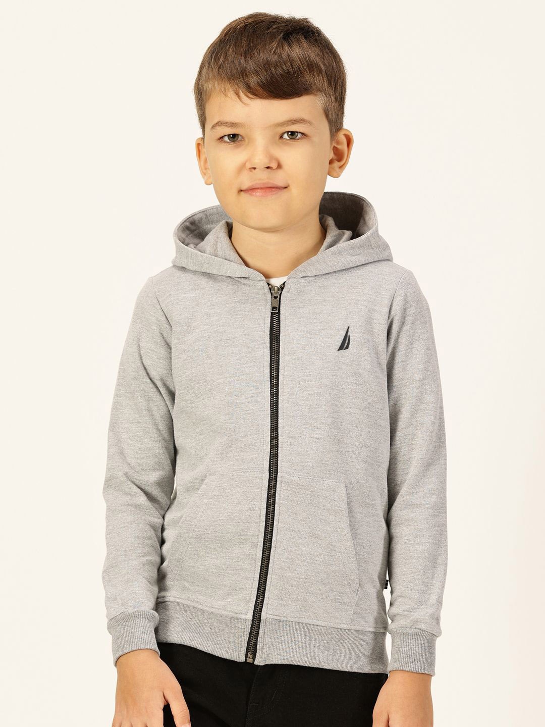 

Nautica Boys Hooded Cotton Front-Open Sweatshirt, Grey melange