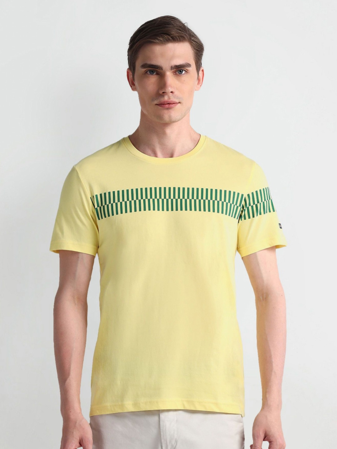 

Arrow Sport Men Abstract Printed Round Neck Cotton T-Shirt, Yellow