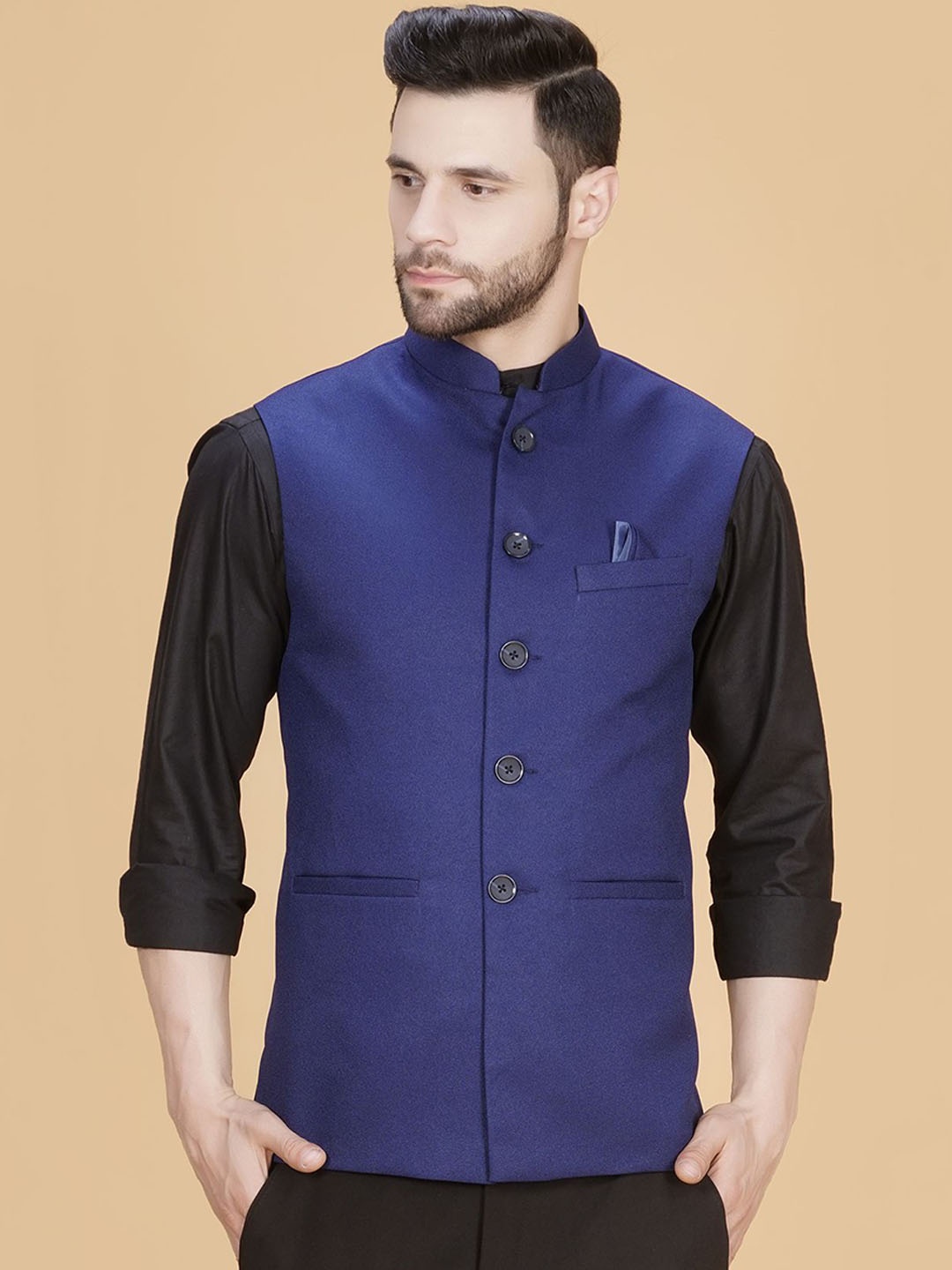 

LA'SCOOT Mandarin Collar Nehru Jacket, Blue