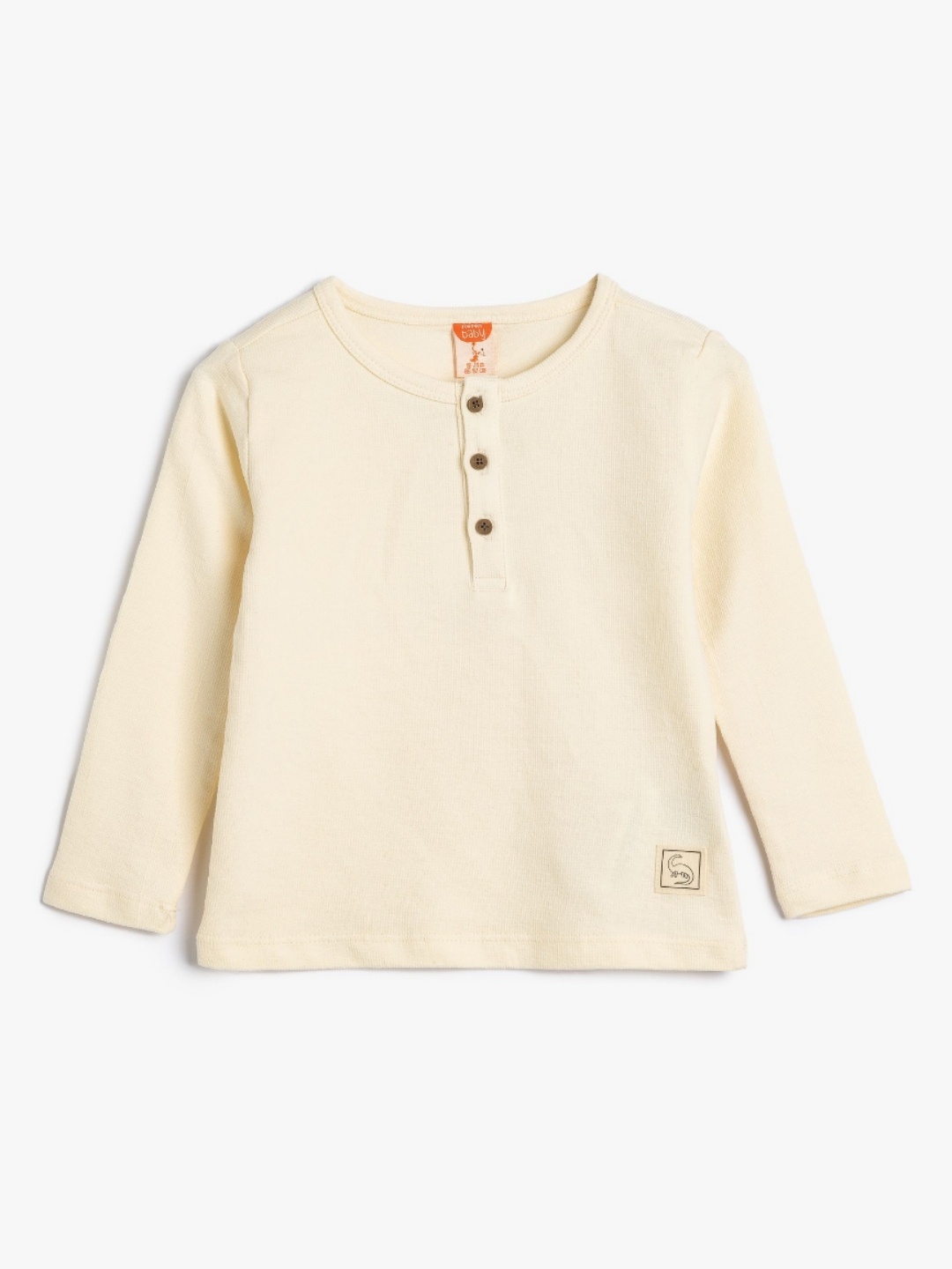 

Koton Boys Solid Henley Neck Cotton T-Shirt, Beige