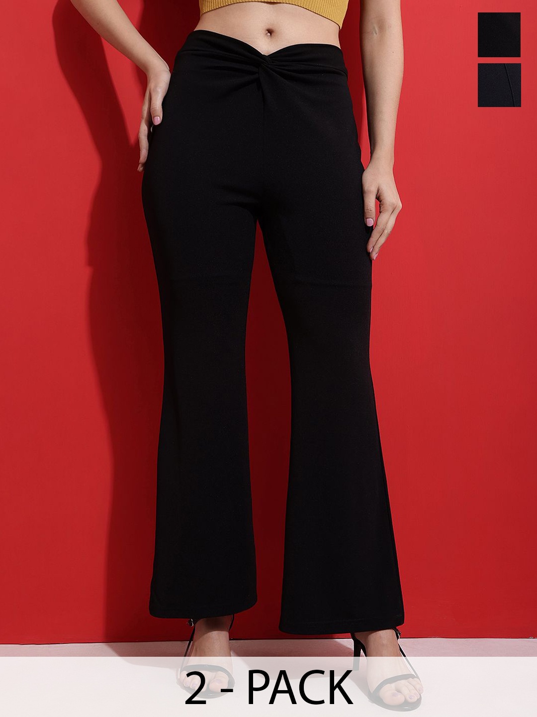 

SQew Women Smart High-Rise Bootcut Trousers, Black