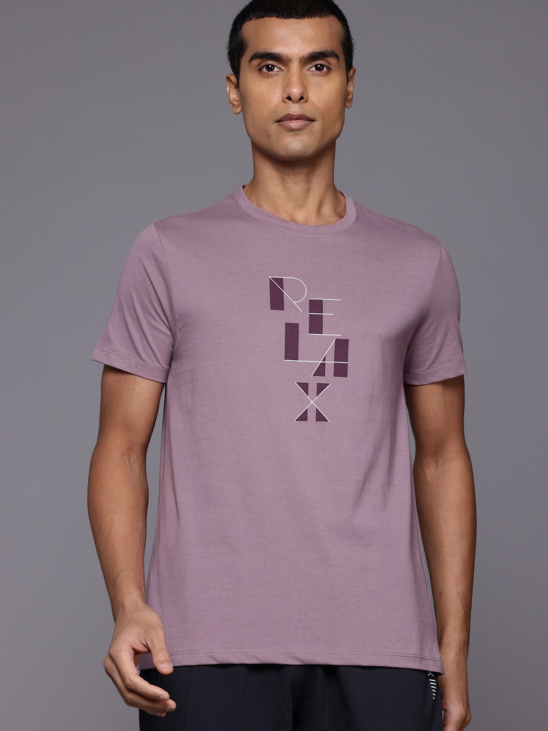 

HRX by Hrithik Roshan Typography Print Yoga T-shirt, Mauve