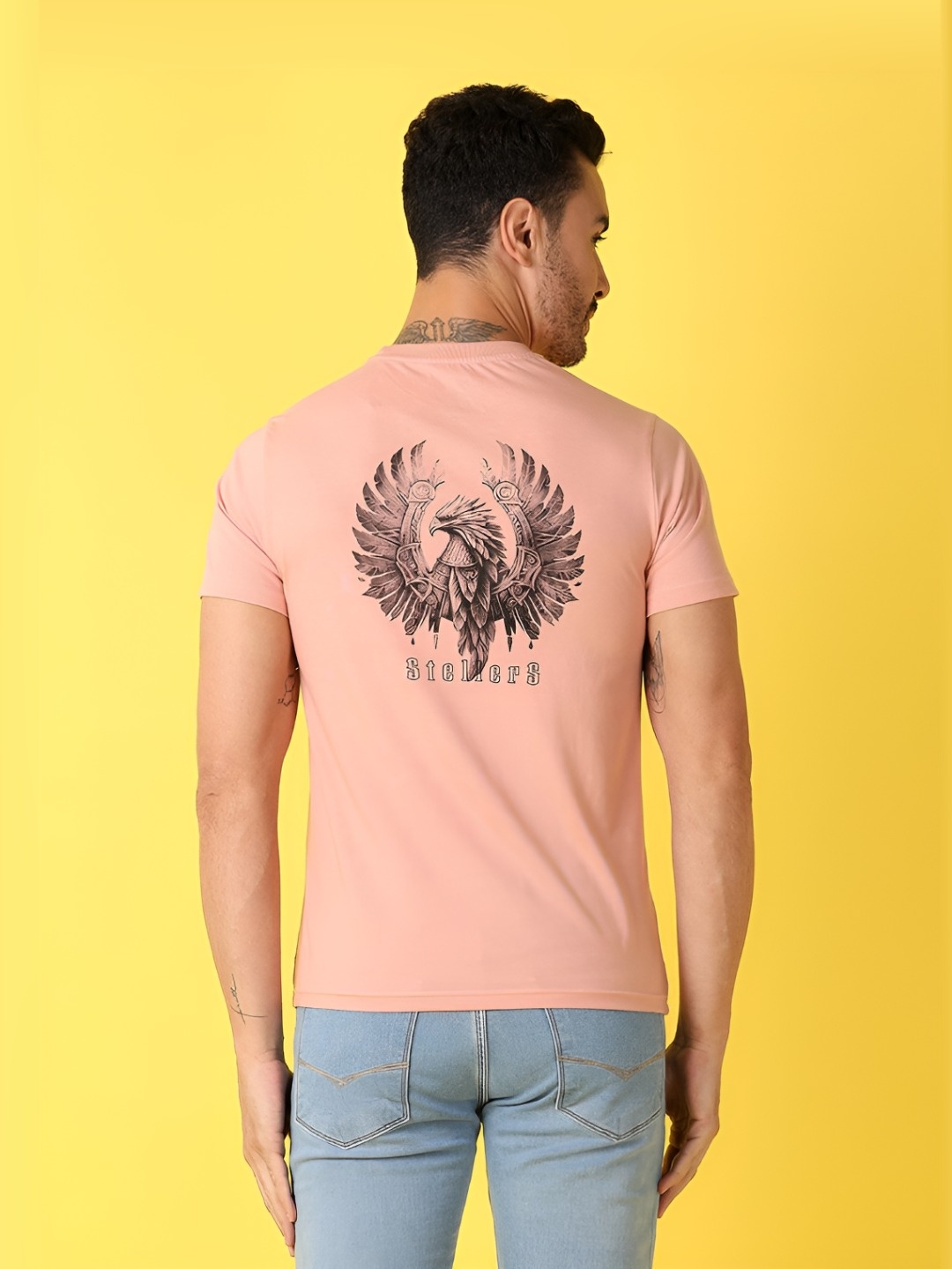 

V-Mart Men Graphic Printed Round Neck Cotton Slim Fit T-Shirt, Pink