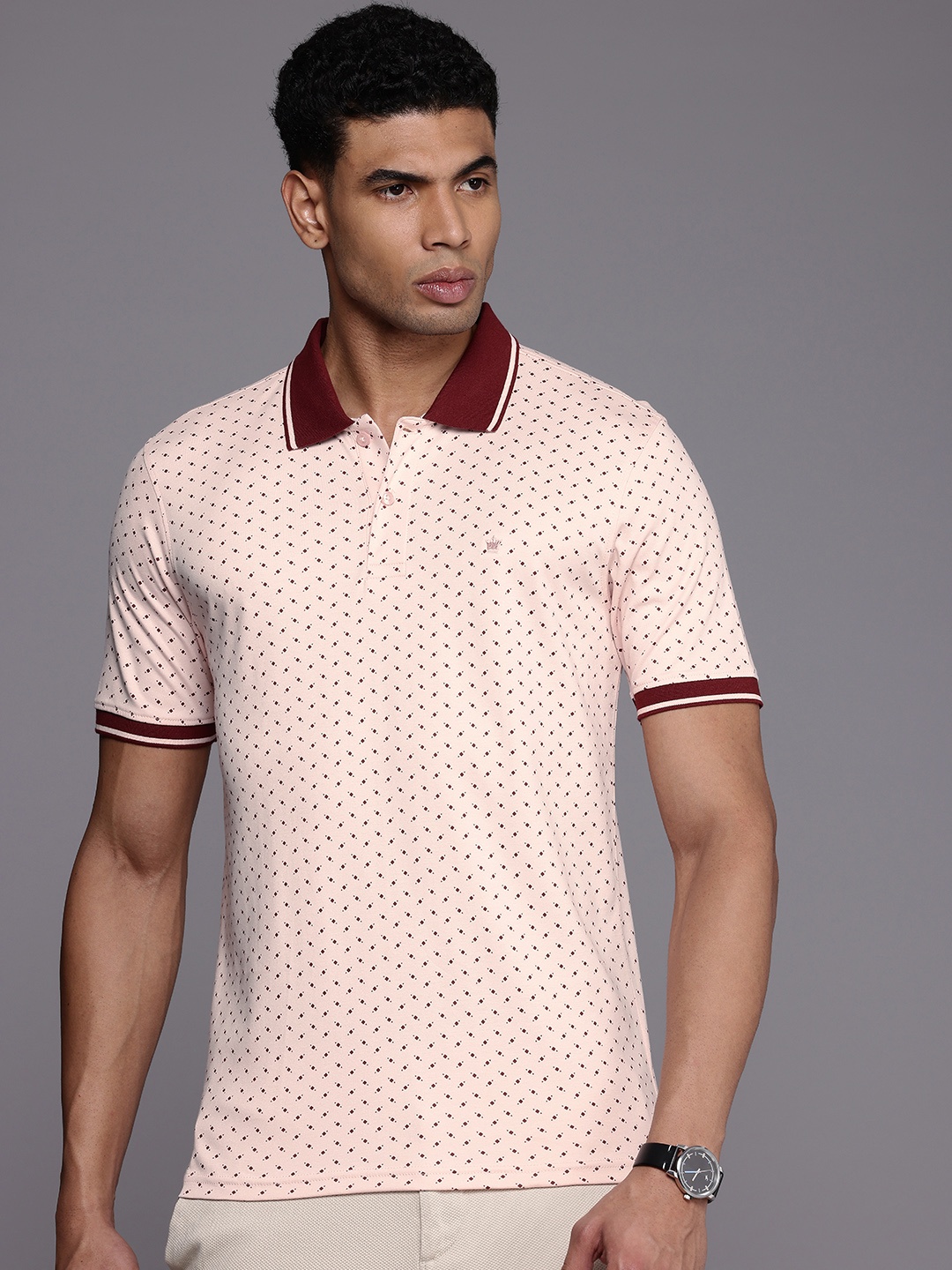 

Louis Philippe Printed Polo Collar Pure Cotton T-shirt, Peach