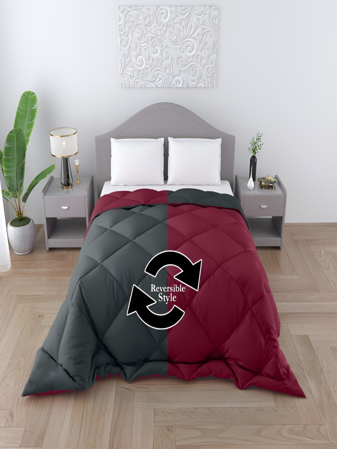 

tundwal's Grey & Maroon Geometric Heavy Winter Double Bed Comforter