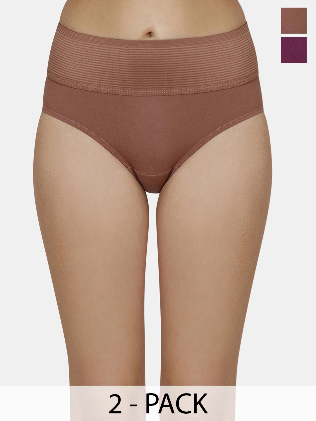 

Zivame Pack Of 2 High-Rise Hipster Briefs, Brown
