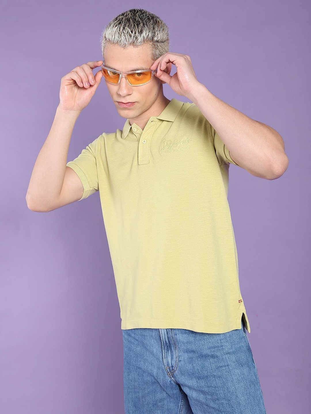 

Flying Machine Embroidered Logo Dyed Polo Shirt, Yellow