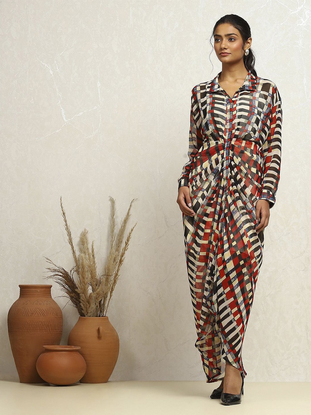 

Biba Printed Georgette Maxi Dress, Beige