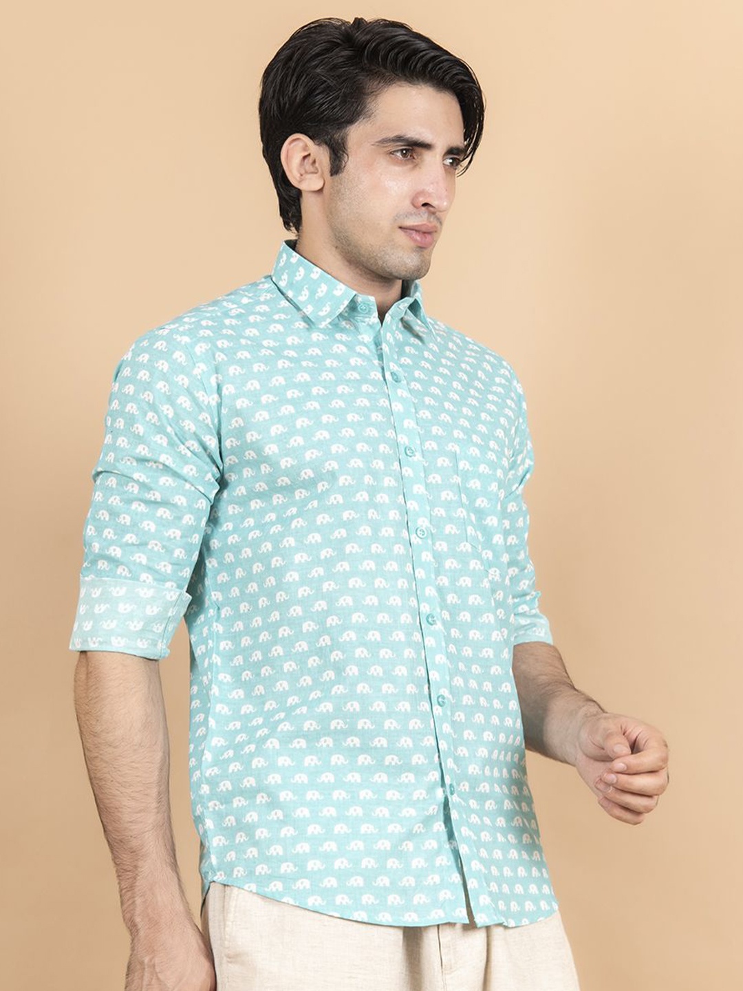 

Tistabene Men Standard Spread Collar Animal Printed Cotton Casual Shirt, Blue