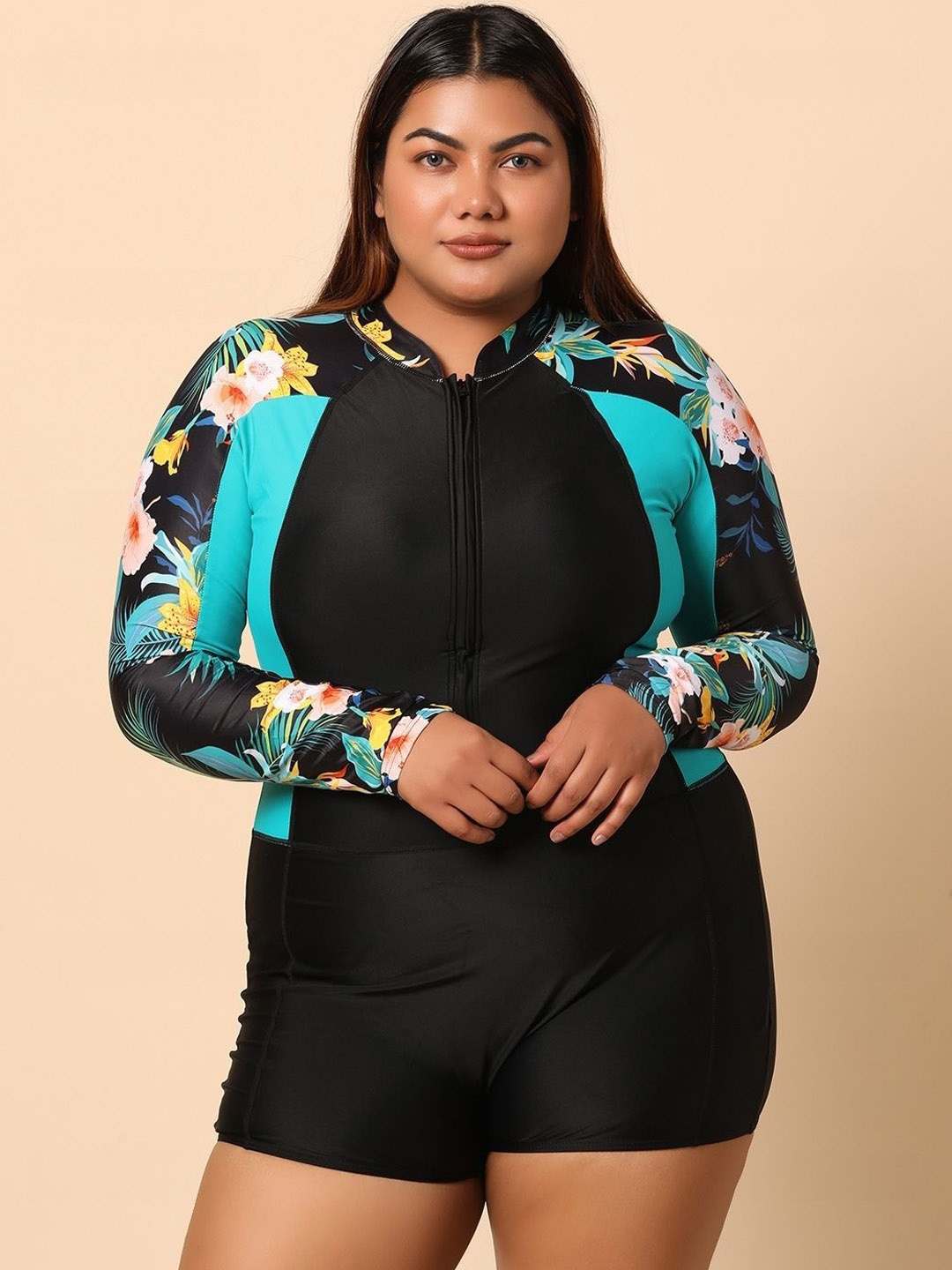 

WomanLikeU Printed Long Sleeves Legsuit, Black