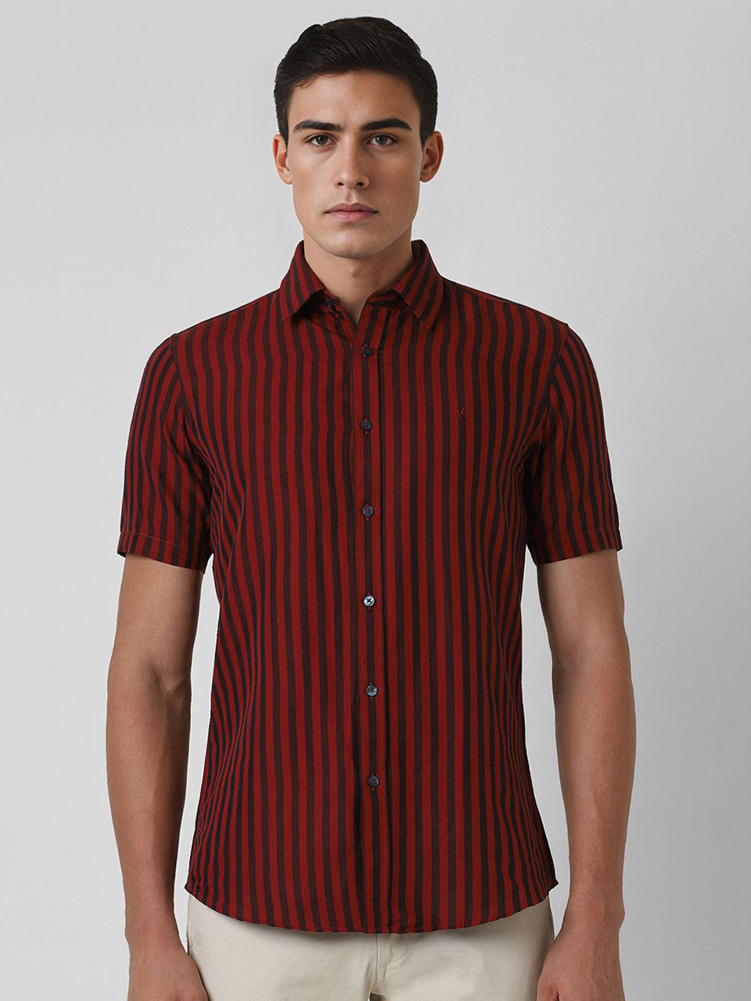 

Van Heusen Sport Men Spread Collar Striped Linen Blend Slim Fit Casual Shirt, Red