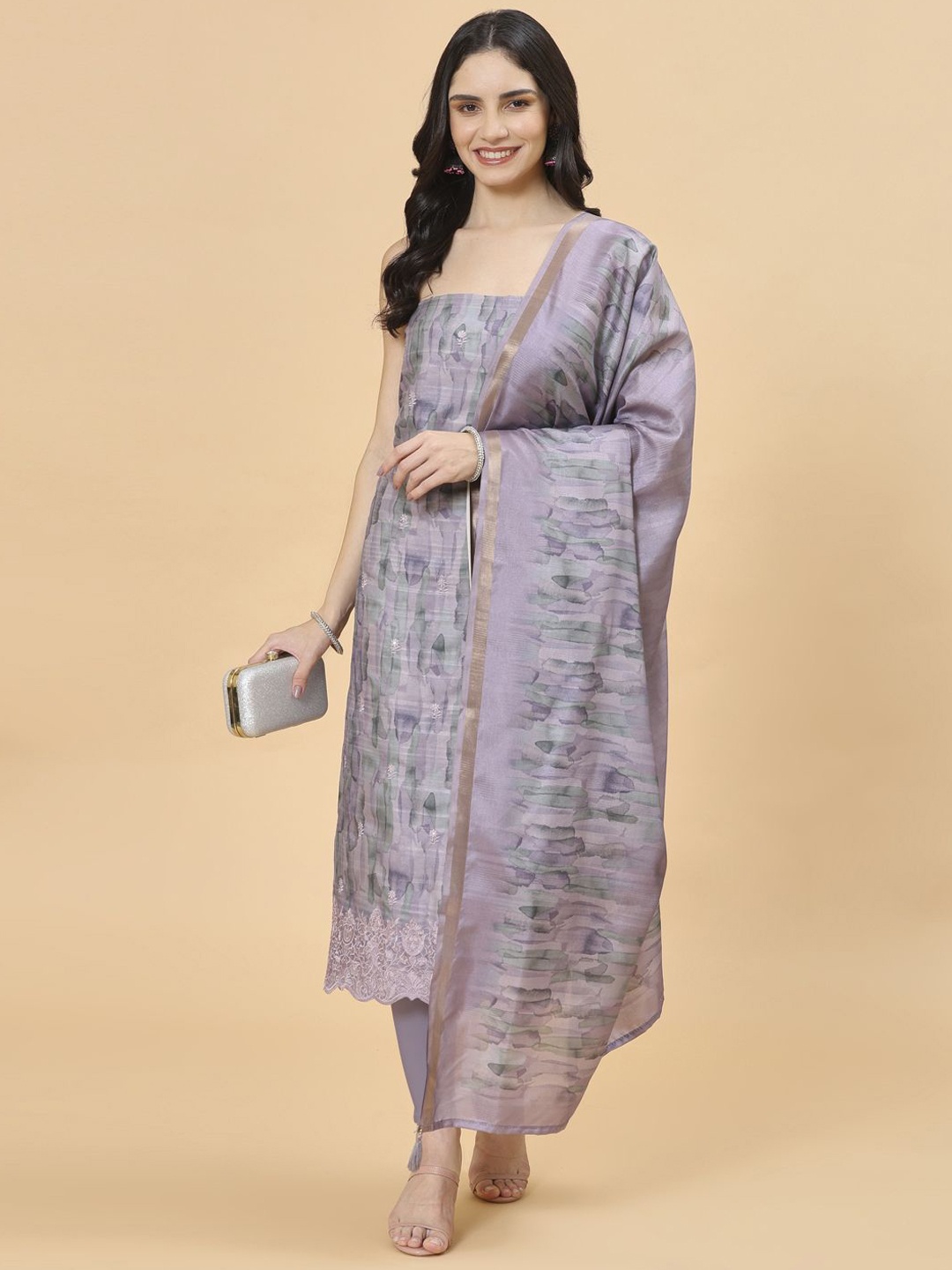 

Meena Floral Bazaar Printed Unstitched Dress Material, Lavender