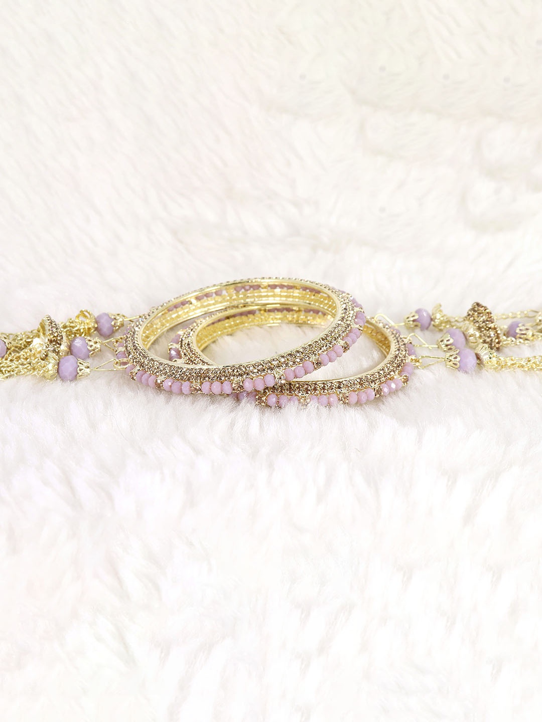 

LAVAZZA Set Of 2 Cubic Zirconia Stone-Studded & Pearls Beaded Latkan Bangles, Gold