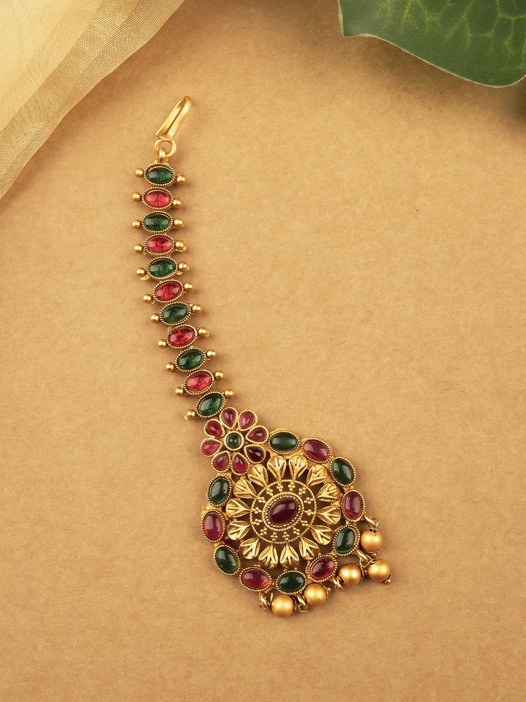 

StileAdda Gold-Plated Stones Studded Temple Maang Tikka