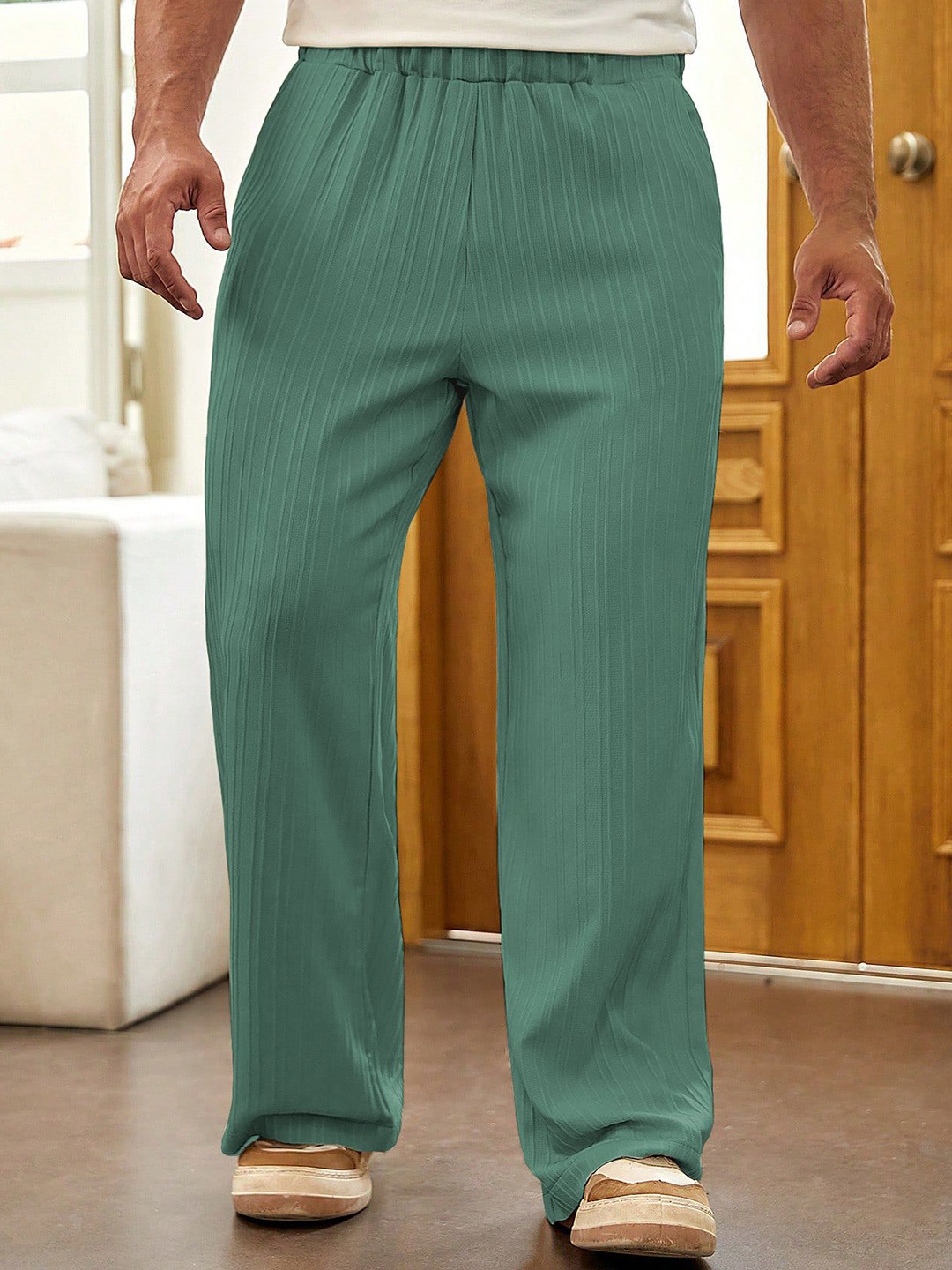 

TAGDO Men Wrinkle Free Pleated Cargos Trousers, Green