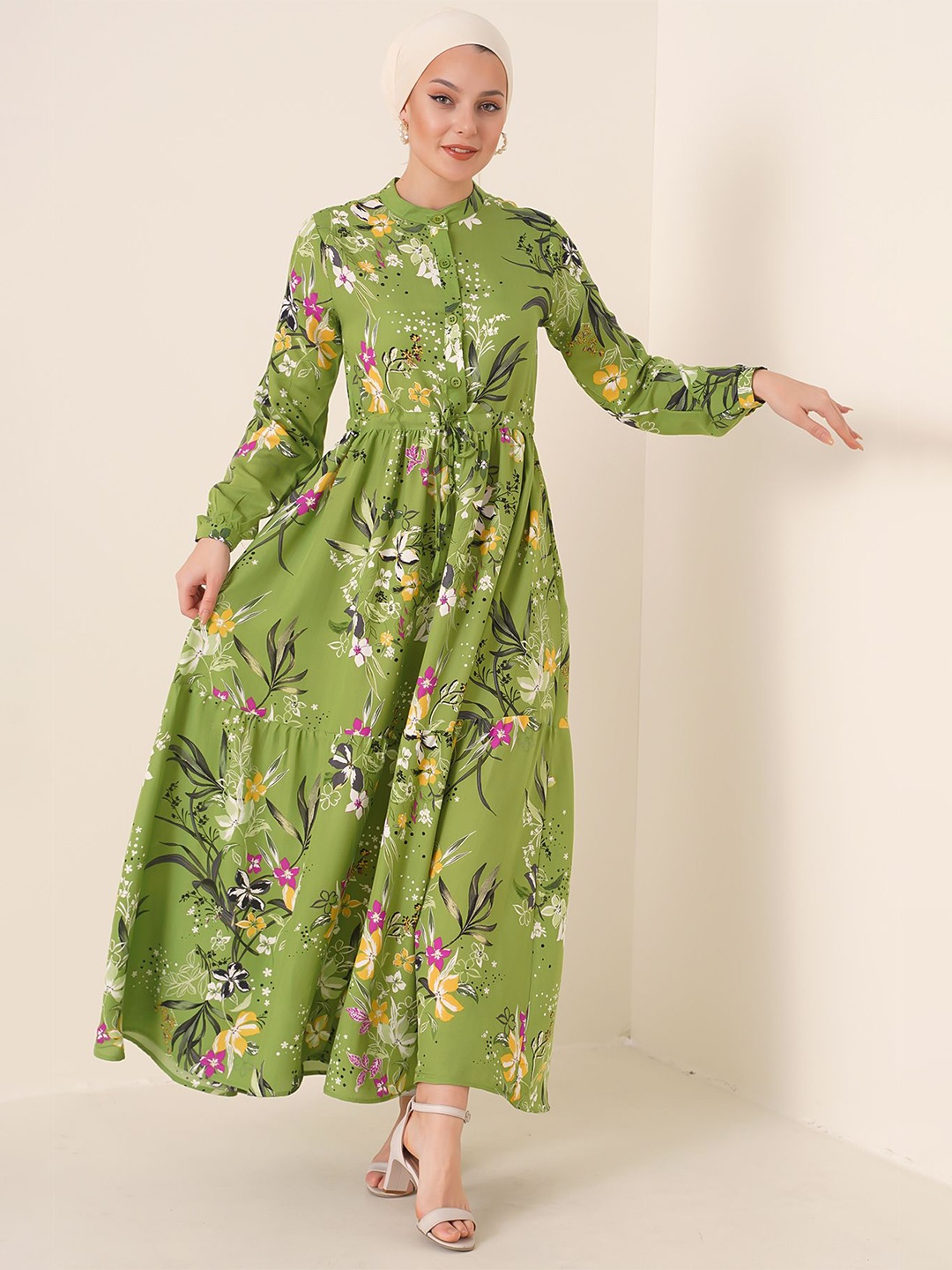 

BIGDART Floral Print Bell Sleeve Maxi Dress, Green