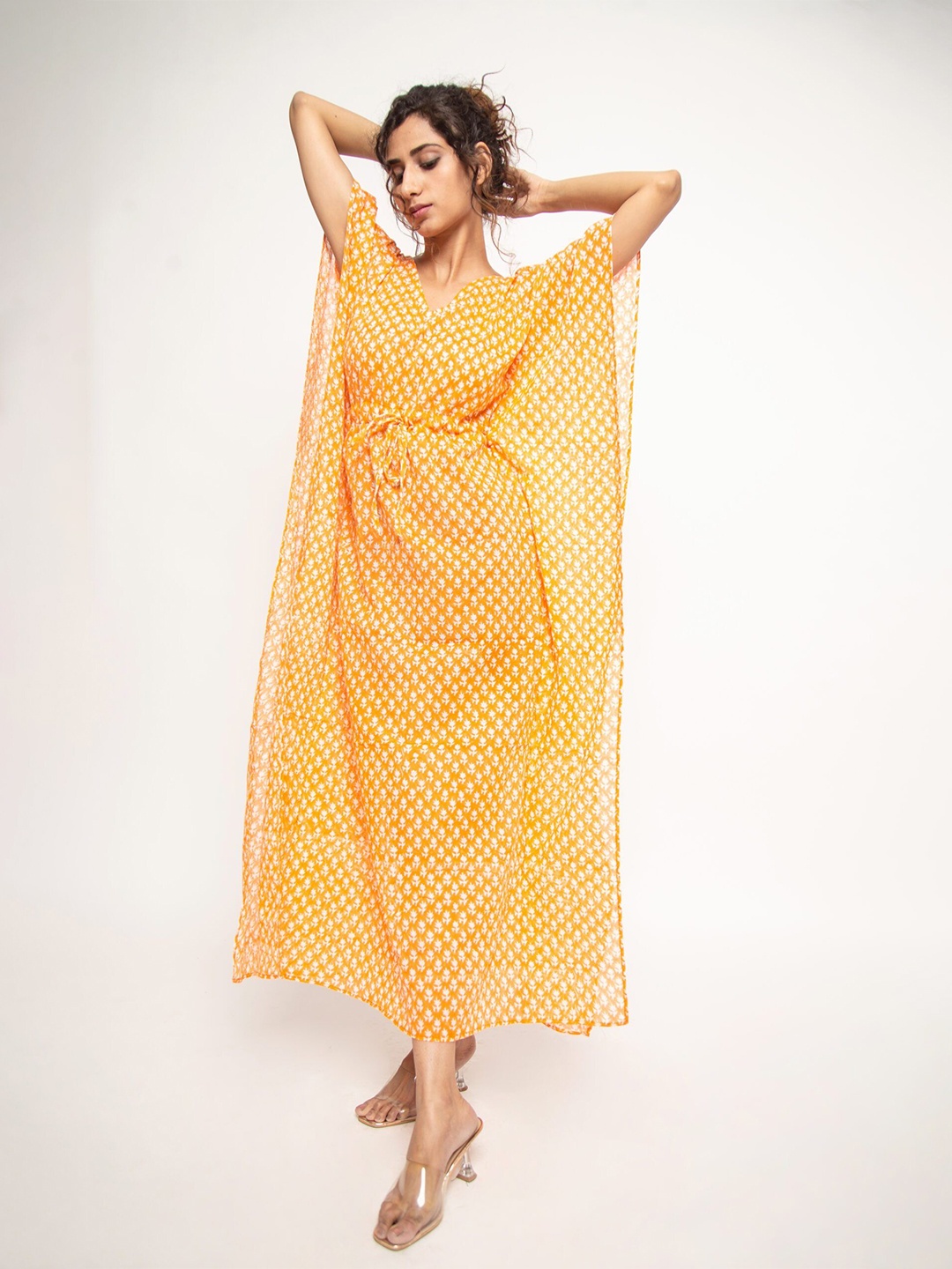 

JORASA Women Floral Printed Maxi Dress, Orange