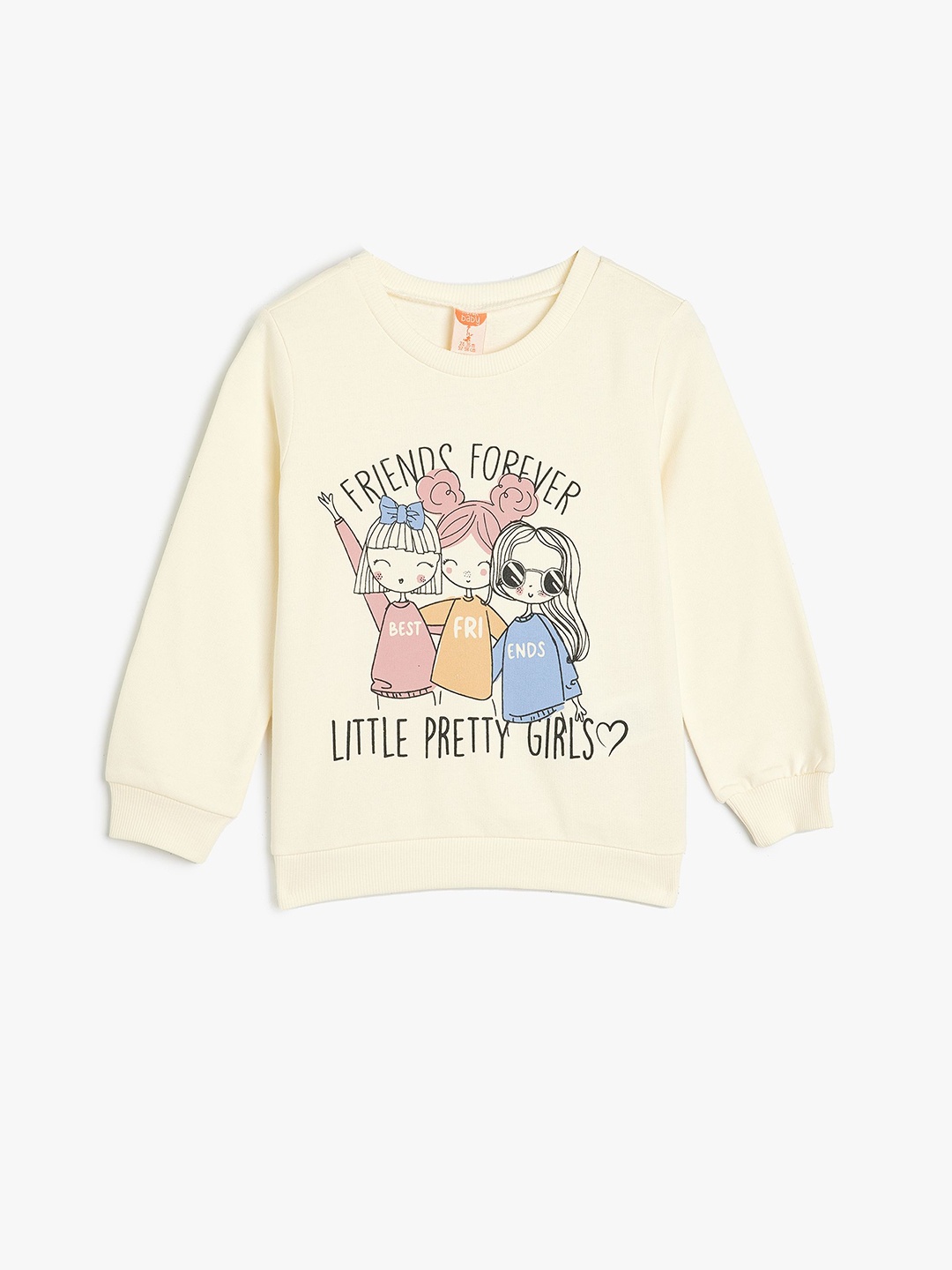 

Koton Girls Graphic Printed Pure Cotton Sweatshirt, Beige