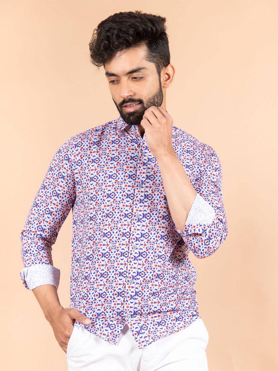 

Tistabene Men Standard Spread Collar Floral Printed Crepe Casual Shirt, Purple