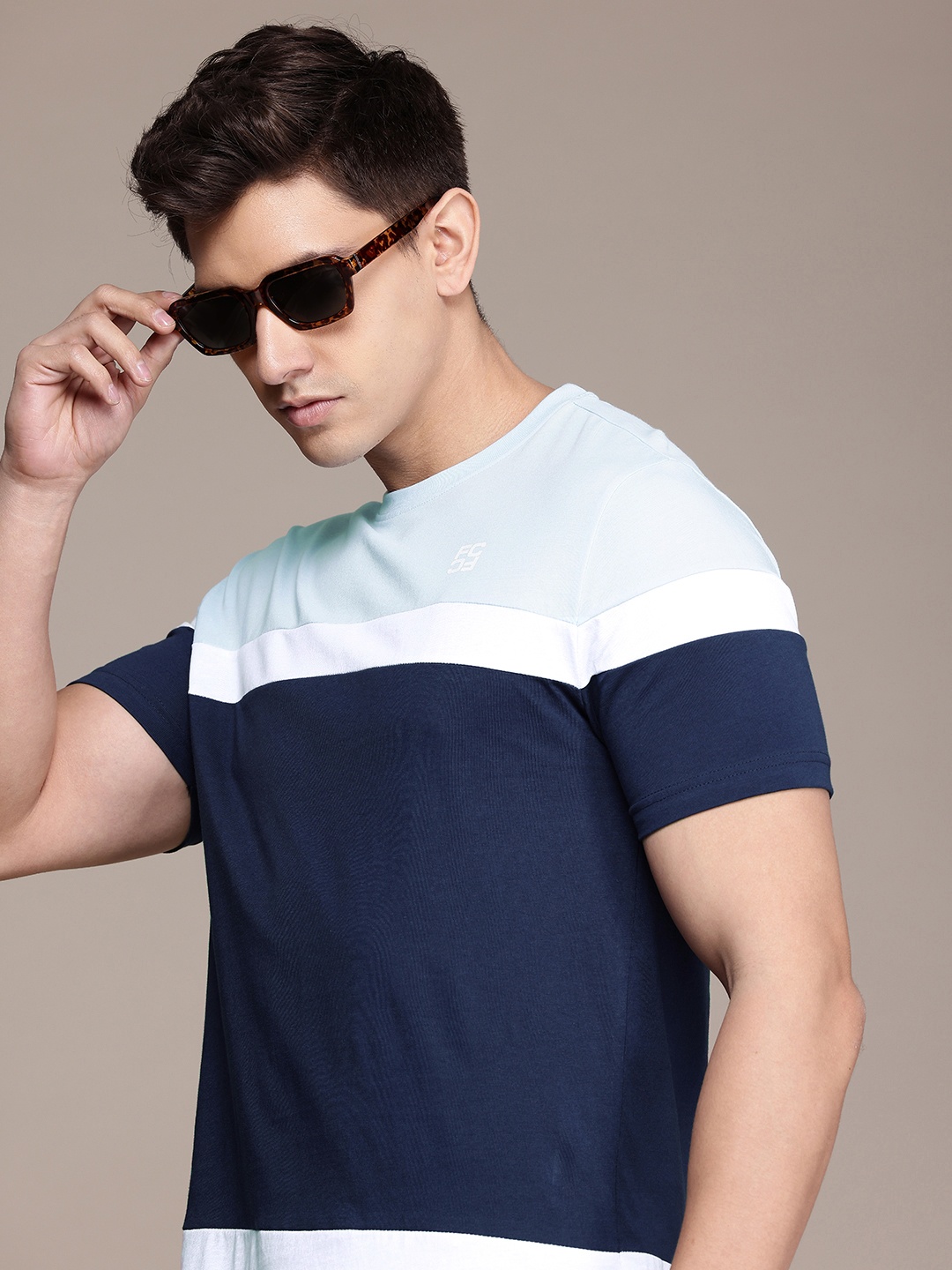 

French Connection Colourblocked Pure Cotton T-shirt, Navy blue