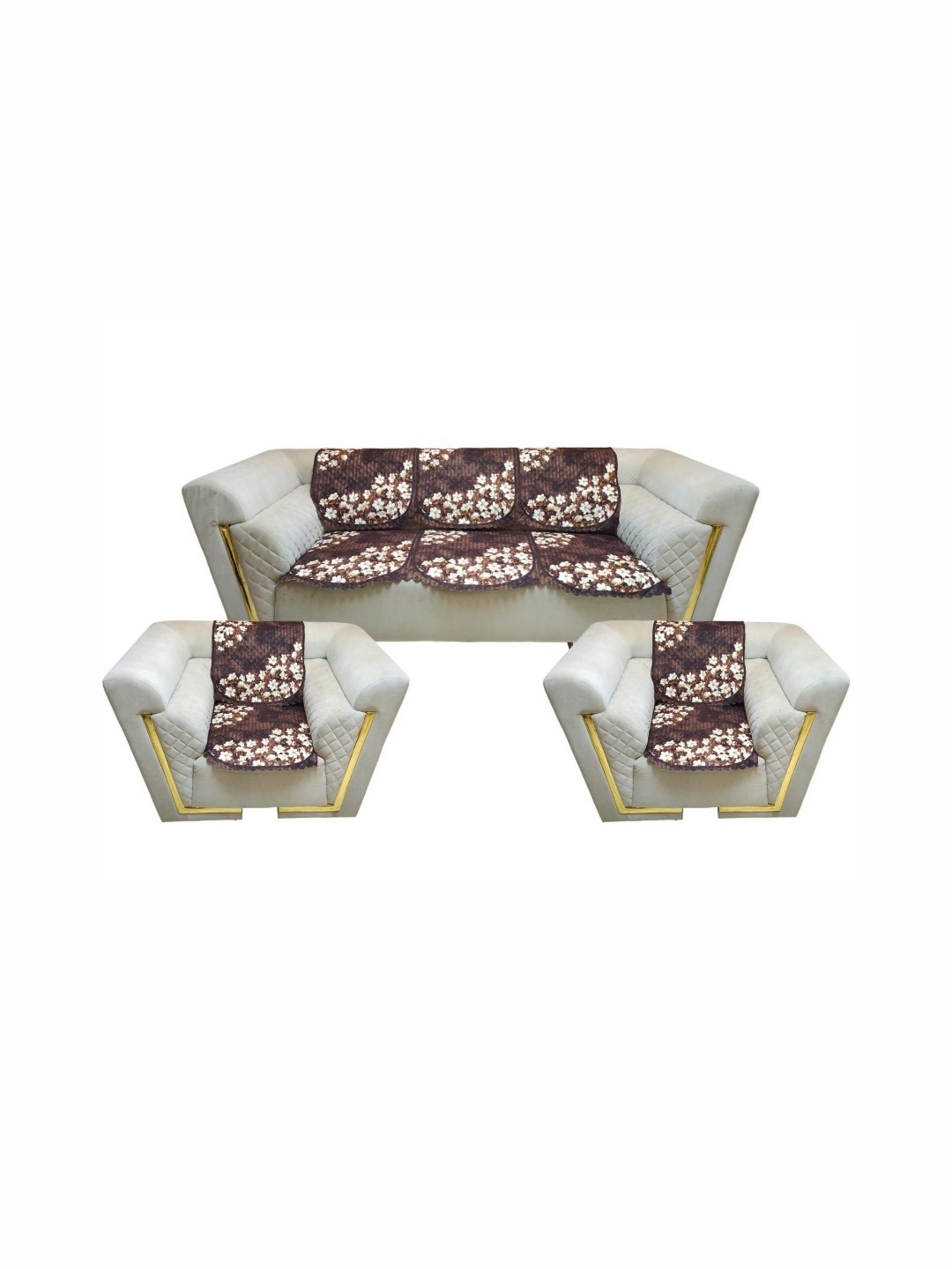 

TANLOOMS Brown & White Printed Velvet Sofa Cover