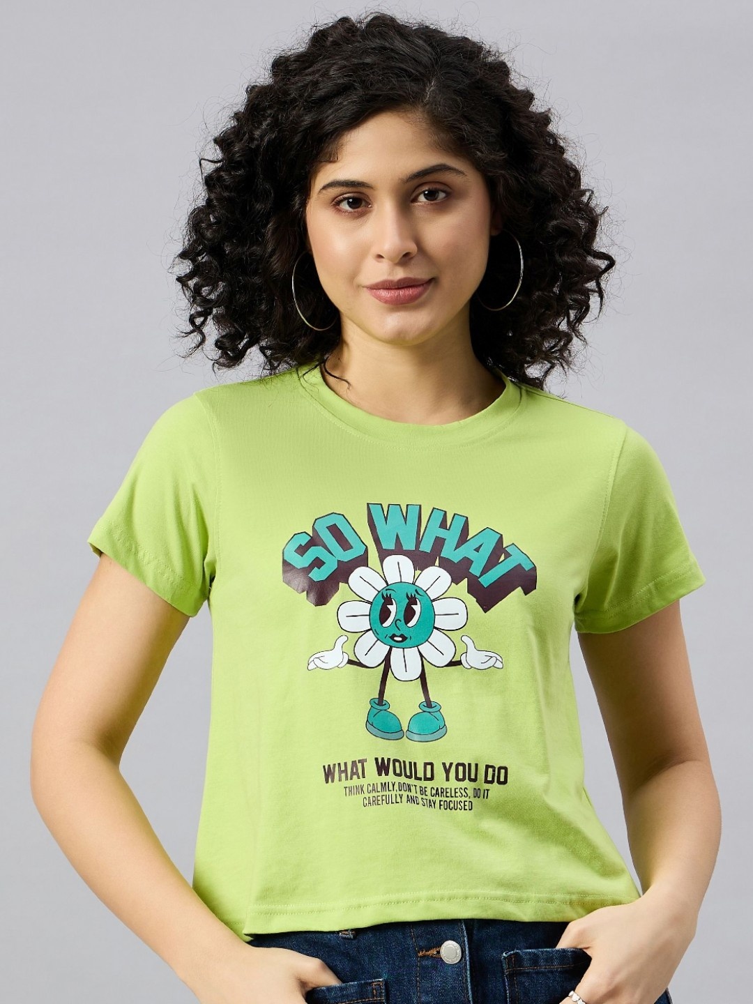 

REPRISE Women Typography Printed Round Neck Cotton T-Shirt, Green