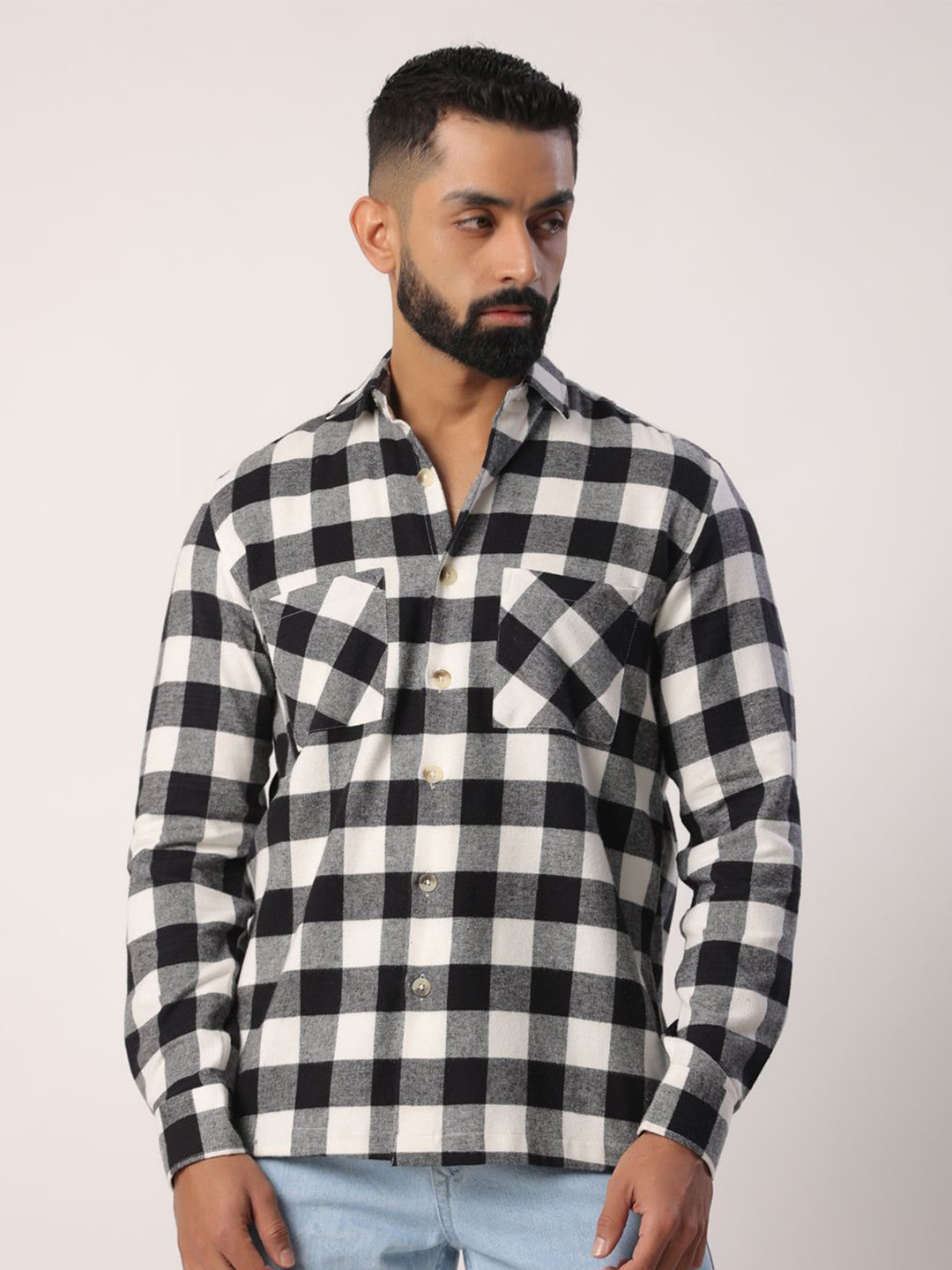 

Tistabene Men Standard Spread Collar Buffalo Checked Cotton Casual Shirt, Black