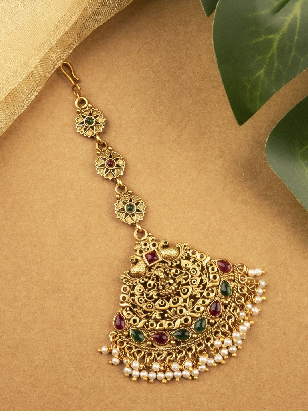 

StileAdda Gold-Plated Stones Studded Temple Maang Tikka