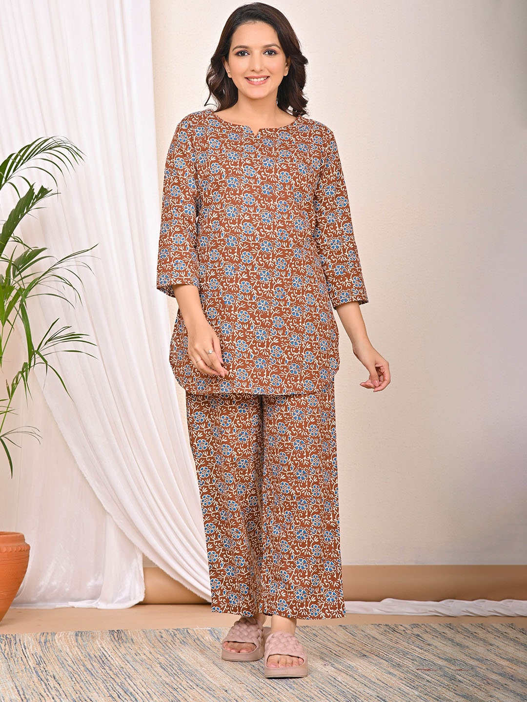 

TREND ME Printed Pure Cotton Night Suit, Brown