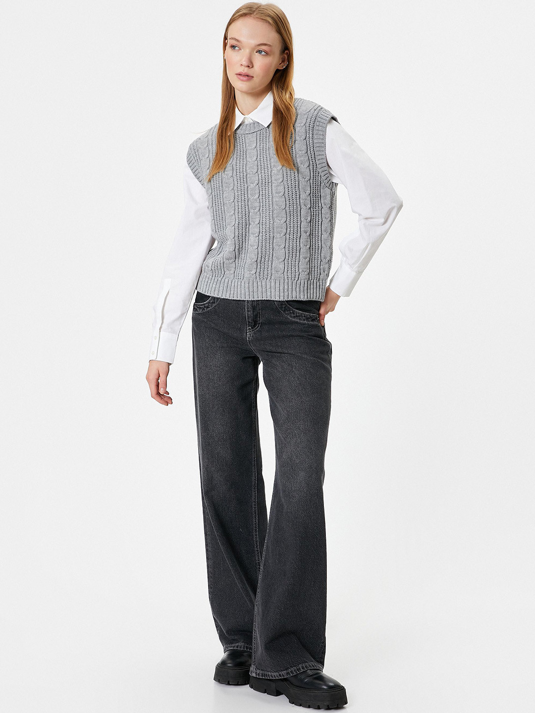 

Koton Cable Knit Acrylic Sweater Vest, Grey