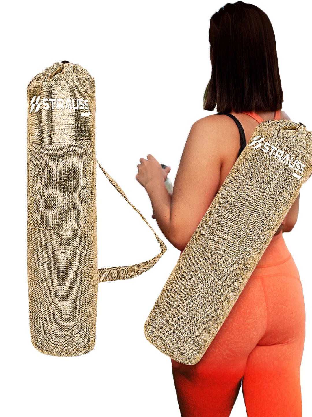 

STRAUSS Unisex Printed Jute Yoga Mat With Shoulder Strap Sports Duffel Bag, Beige