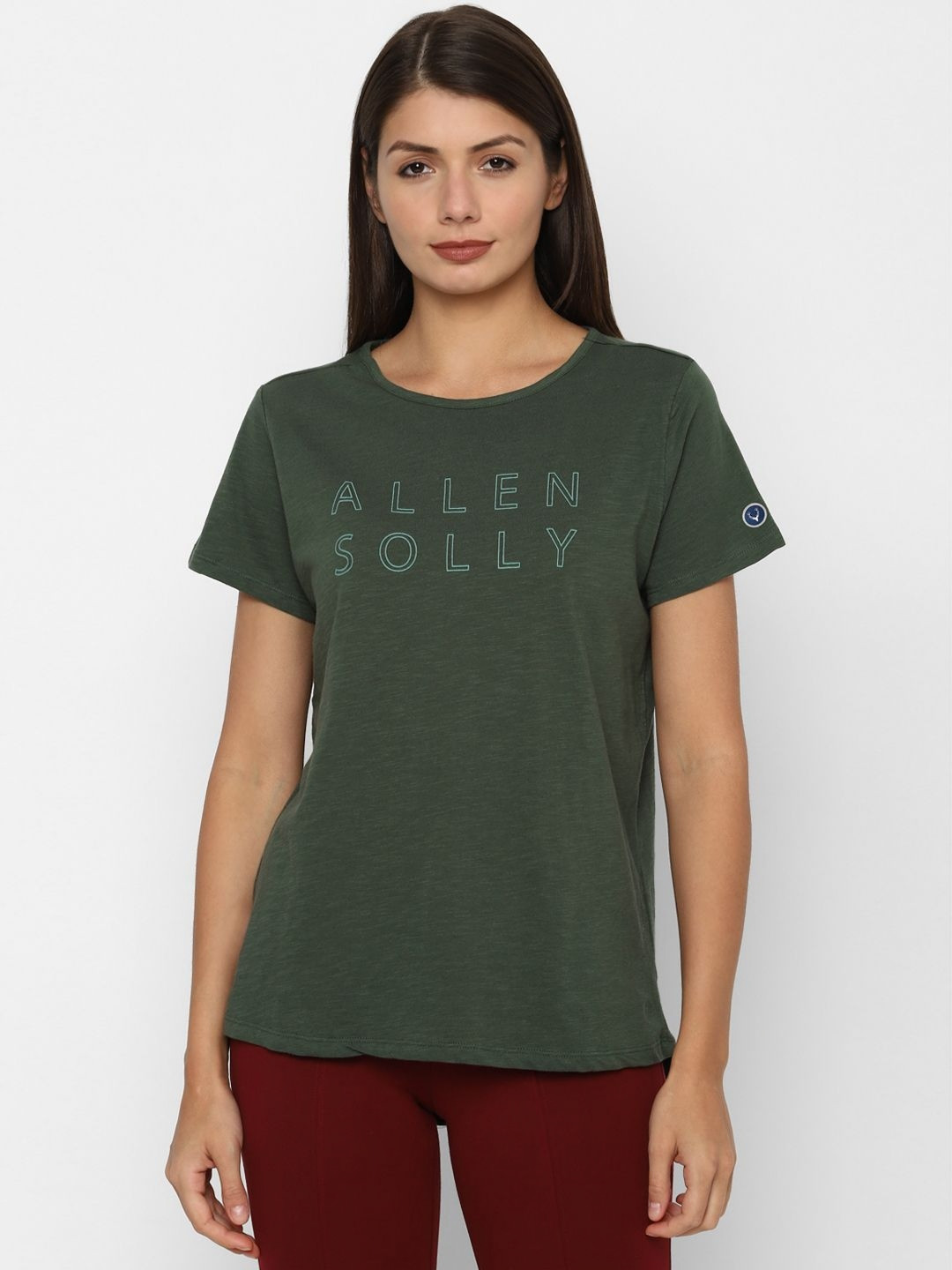 

Allen Solly Woman Women Typography Printed Round Neck Cotton T-Shirt, Green