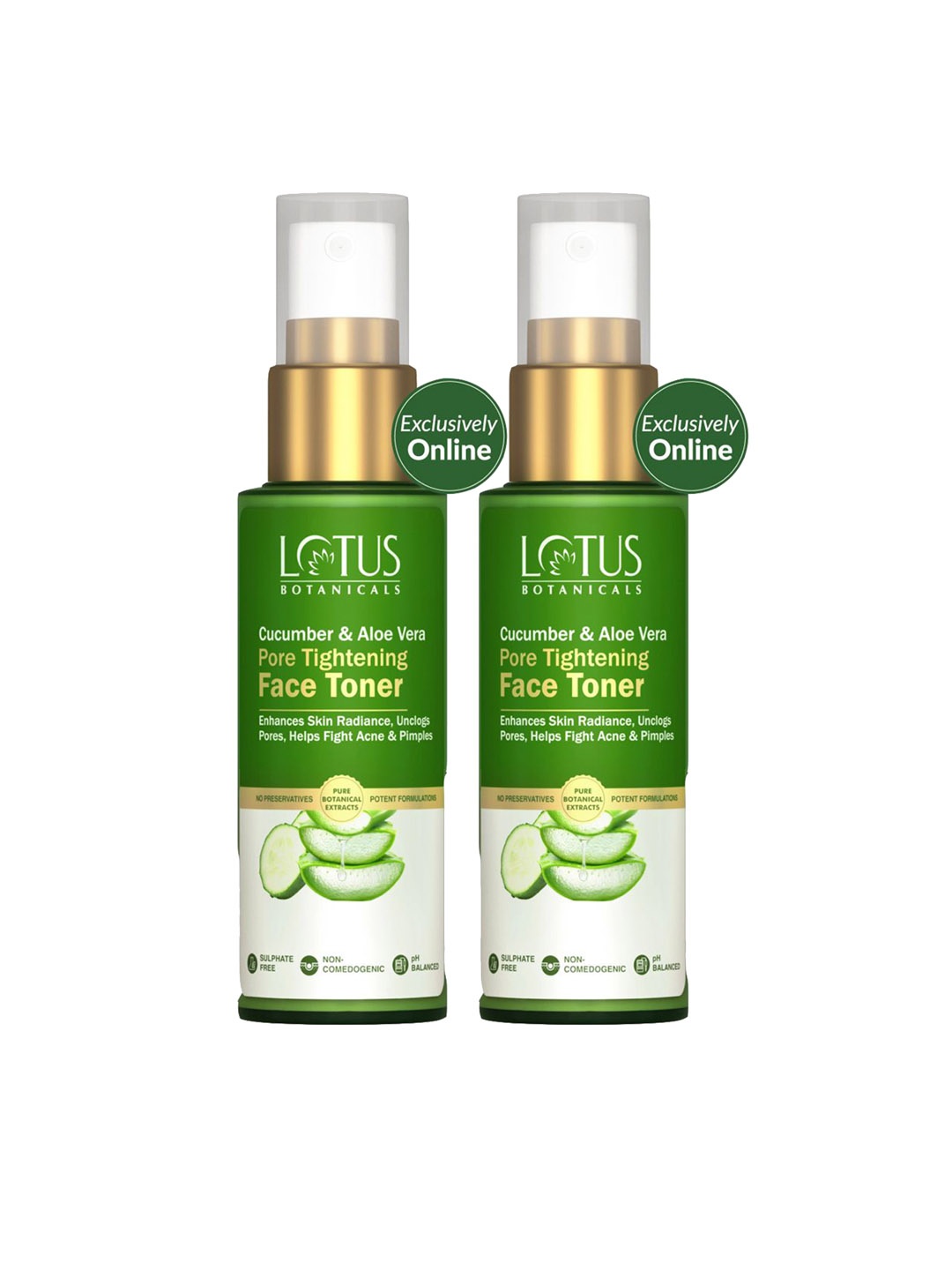 

Lotus Botanicals Set Of 2 Cucumber & Aloe Vera Pore Tightening Face Toner-50ml Each, Green