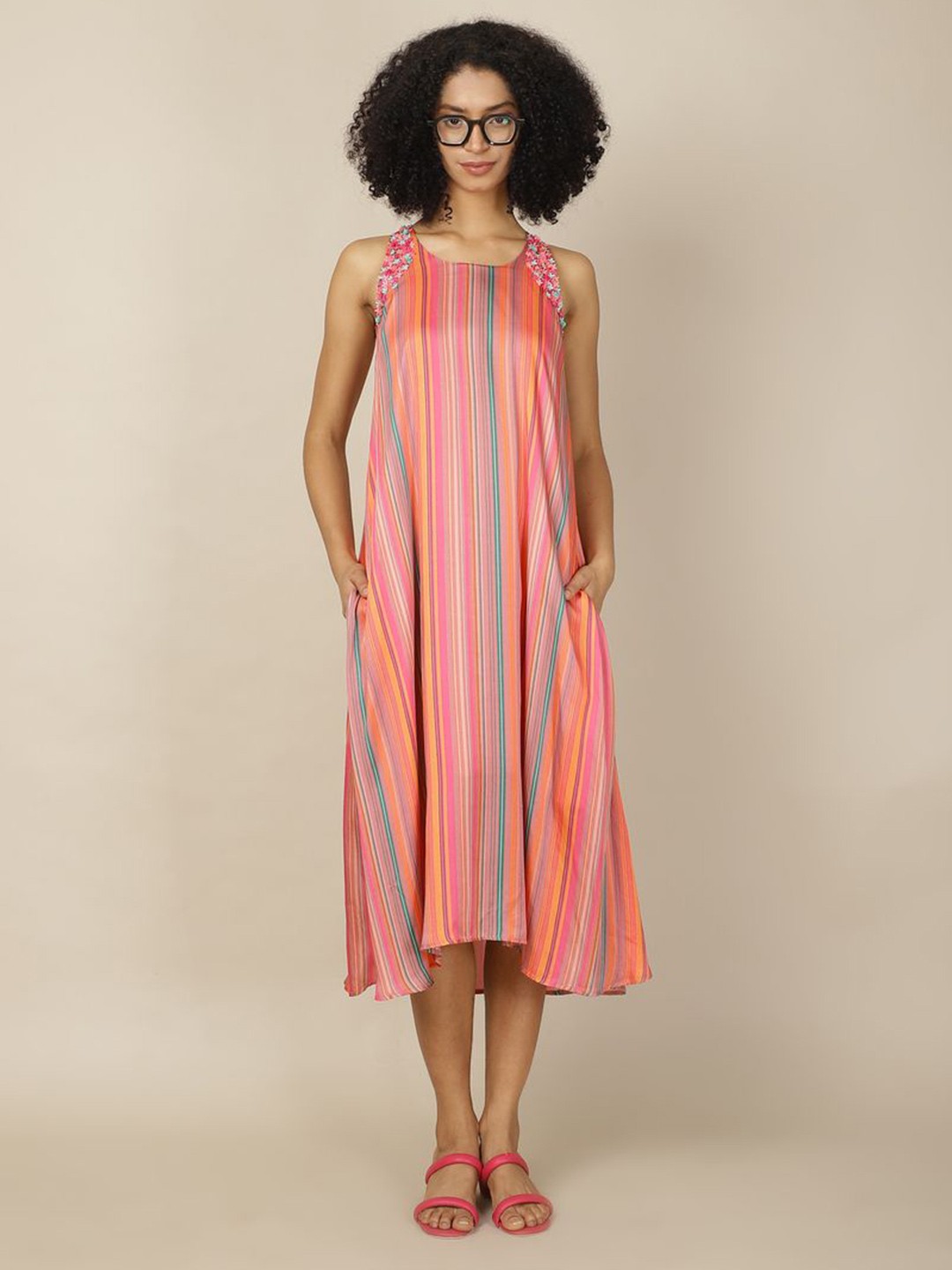 

A Little Fable Halter Neck A-Line Midi Dress, Orange