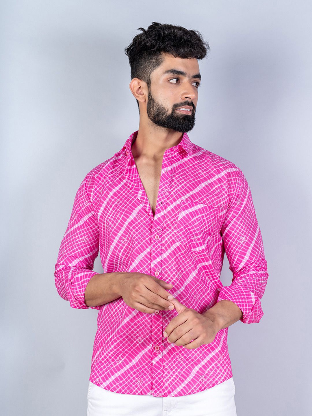 

Tistabene Men Standard Spread Collar Micro Checked Cotton Casual Shirt, Pink