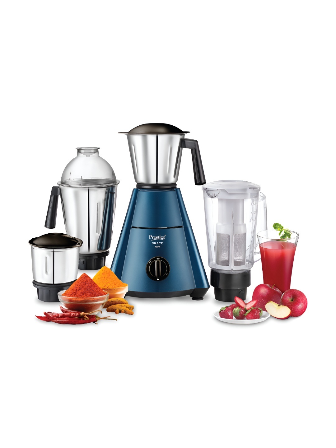 

Prestige Blue & Black 750 Watt 4 Jars Stainless Steel Juicer Mixer Grinder