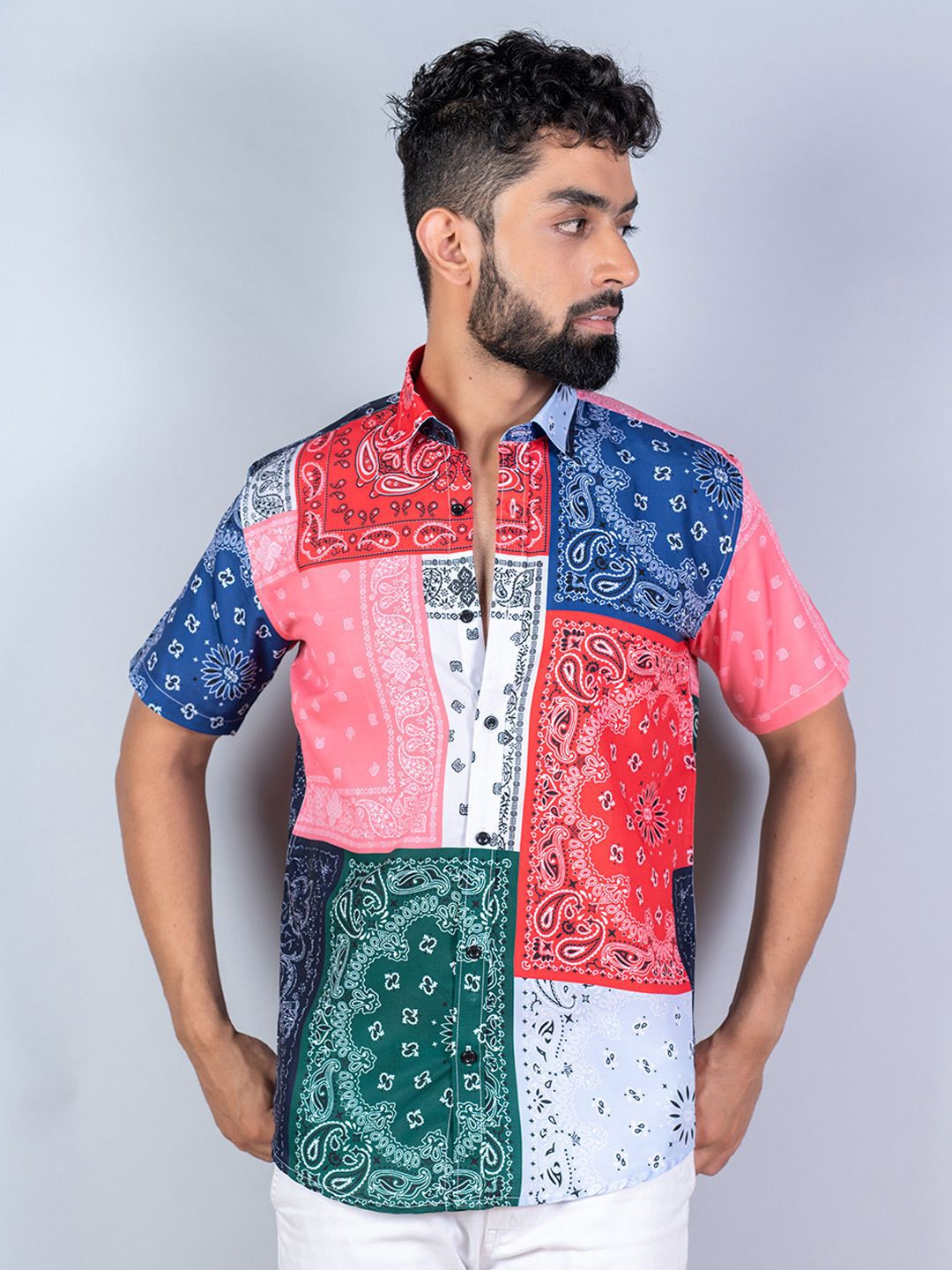 

Tistabene Men Standard Spread Collar Ethnic Printed Crepe Casual Shirt, Pink