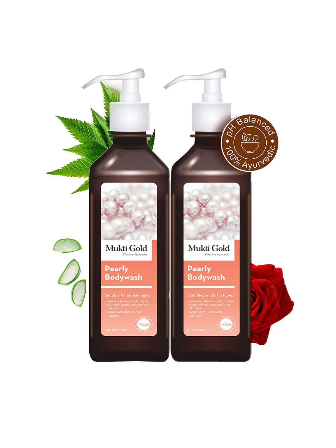 

Axiom Set Of 2 Mukti Gold Pearly Bodywash with Aloe Vera Herbs- 250ml Each, White